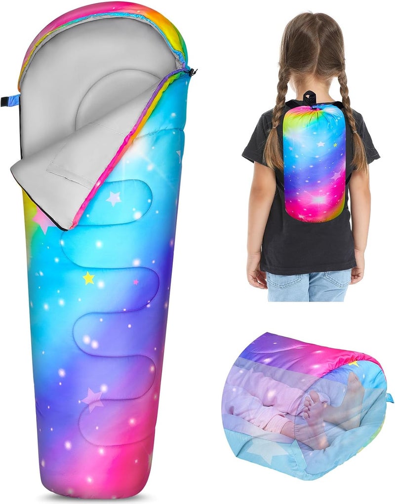 FIOBEE Kids Sleeping Bag for Girls Boys 3 Season Warm & Cool Weather Youth Camping Sleeping Bags with Backpacking Bag Waterproof for Traveling Hiking Indoor Outdoor Camping Essentials - Image 1